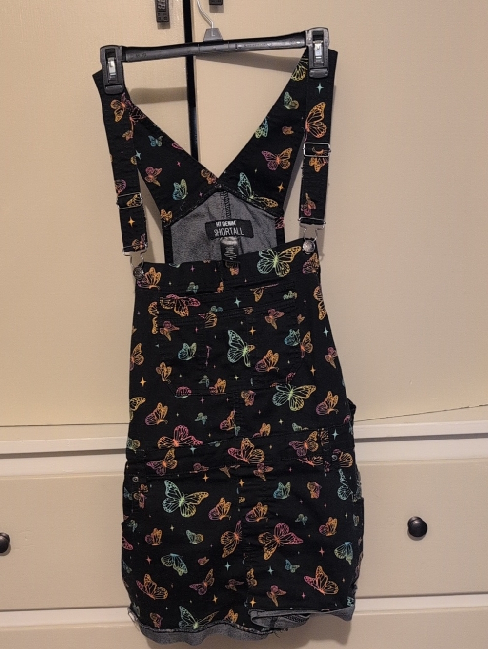 Hot Topic Girls' Black Butterfly Shortall Overalls
